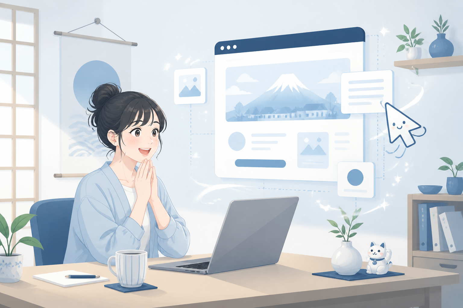 Webサイトが完成して喜ぶ事業者のイラスト